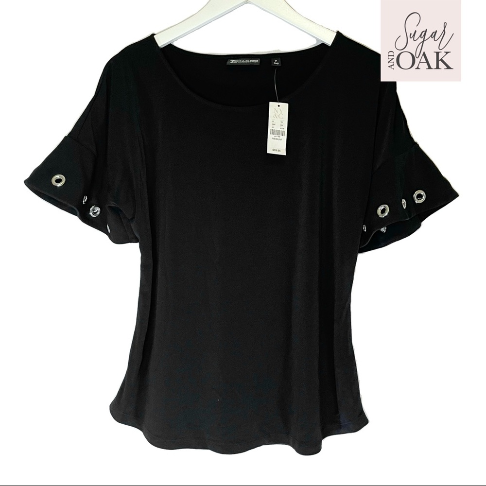NWT NY&C Women’s Black Short Sleeve Blouse Sz M